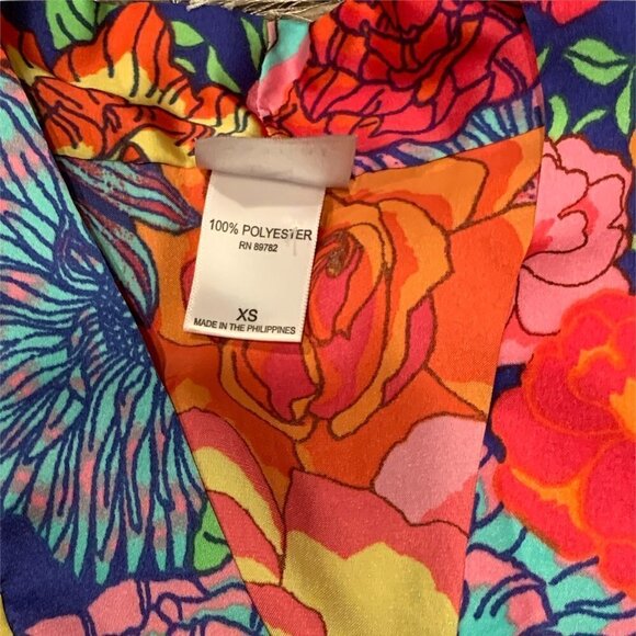 NATORI Womens Polyester Satin Top Colorful Floral Print Kimono Sleeve XS 210N - Picture 7 of 8